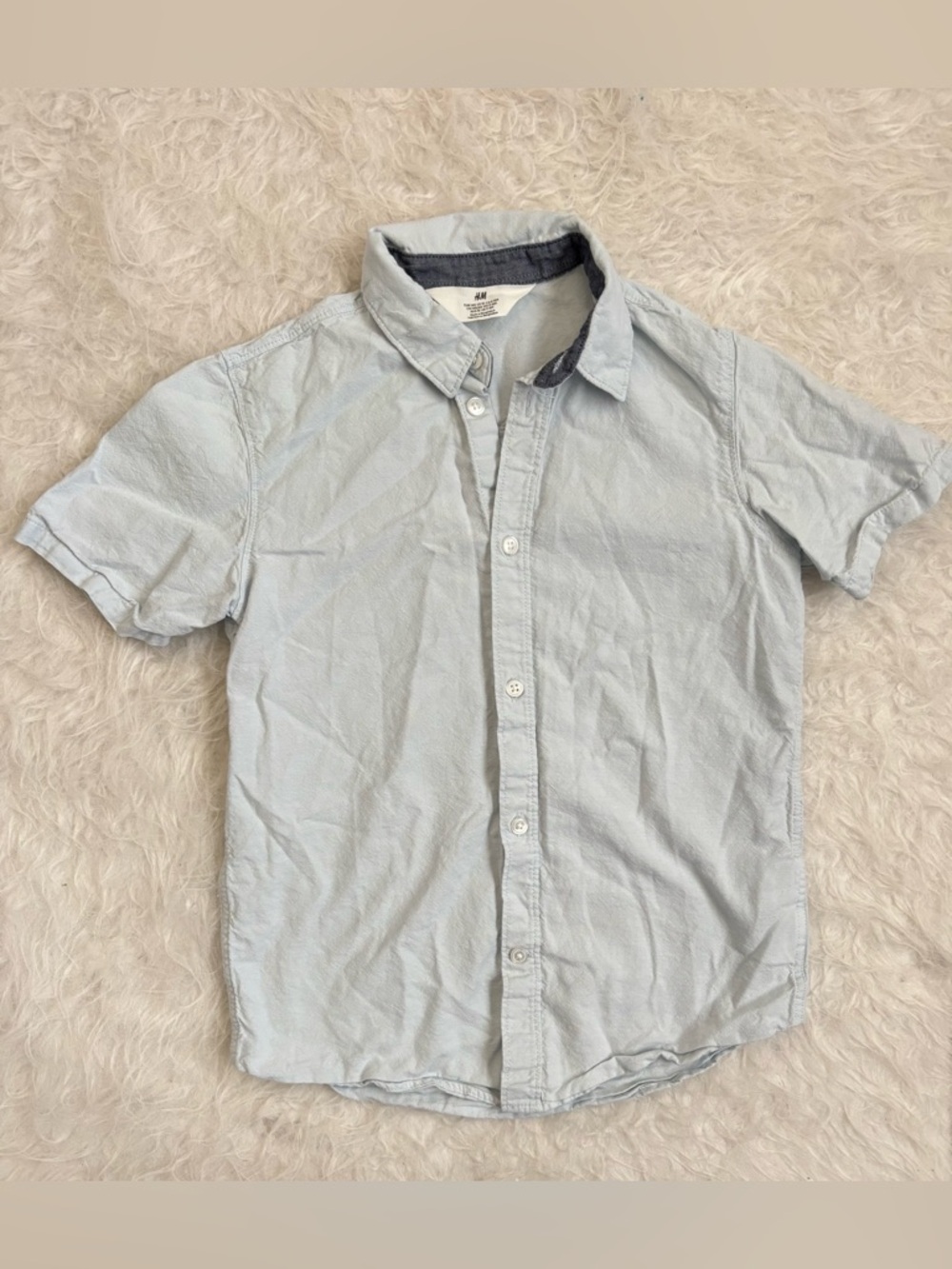 H&M Boys Pale Blue Minimalist Short Sleeve Button-Down Shirt